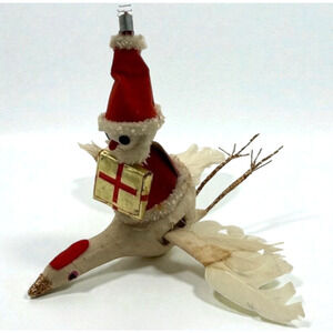 Vintage Holt Howard Christmas Ornament Santa Stork Bird Feather Spun Cotton READ